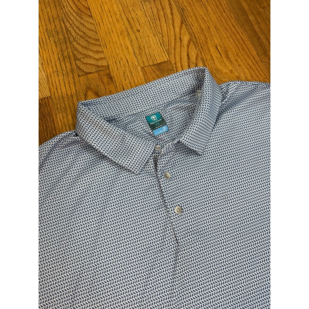 Pro Tour Coolplay Mens 4XL Blue Geometric Print Golf Polo Shirt Short Sleeve